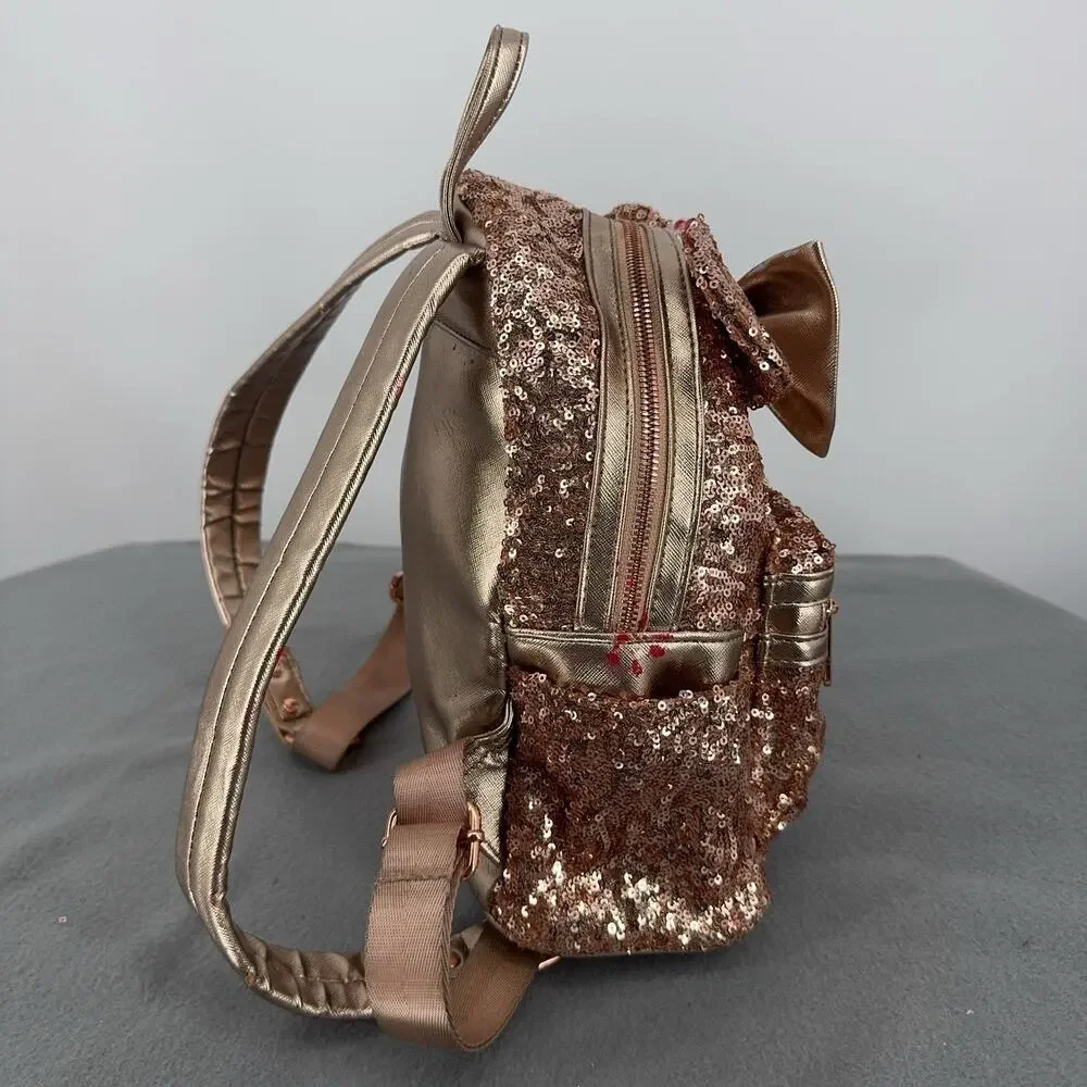 Loungefly Disney Parks Minnie Mouse Rose Gold Sequin Mini Backpack Bow 2019